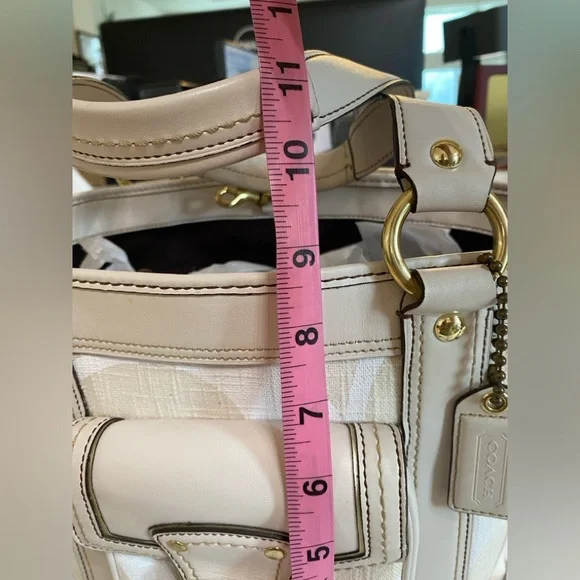 Coach Legacy Signature Classic C Logo, Leather/Linen Tote, Ivory, Gold Hardware - Picture 14 of 17